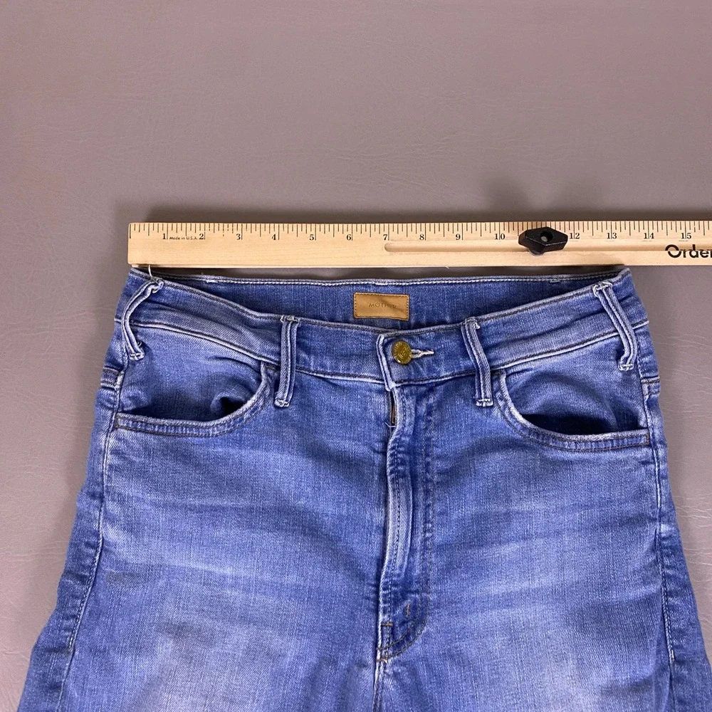 MOTHER The Hustler Ankle Fray Jeans 28 Shaken Not Stirred Blue High Rise Flare - Picture 7 of 14